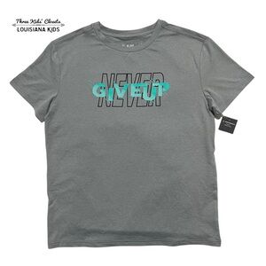 NEW 01.ALGO ALGO Boys L (12-14Y) Gray Never Give Up Graphic Tee Shirt